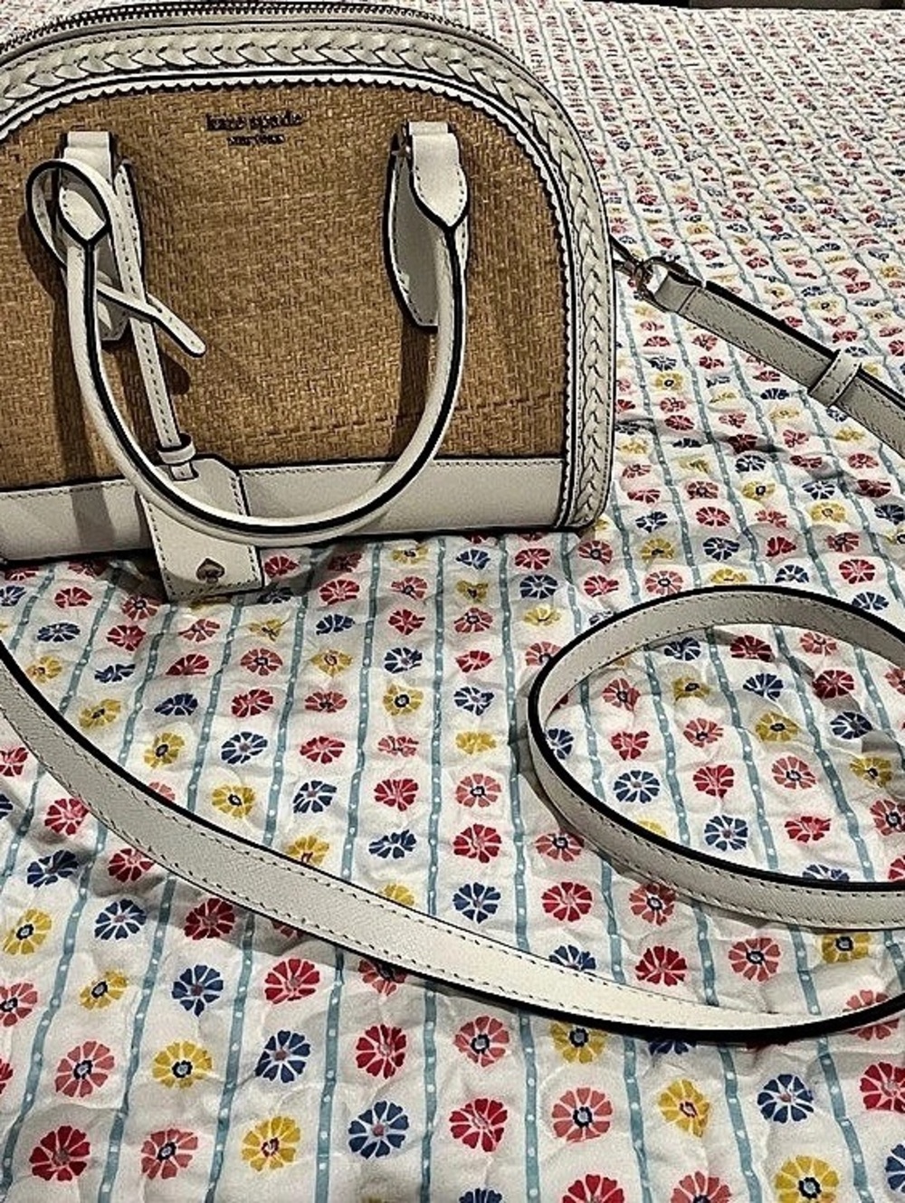 Kate Spade Reiley Straw Dome Satchel White & Brown